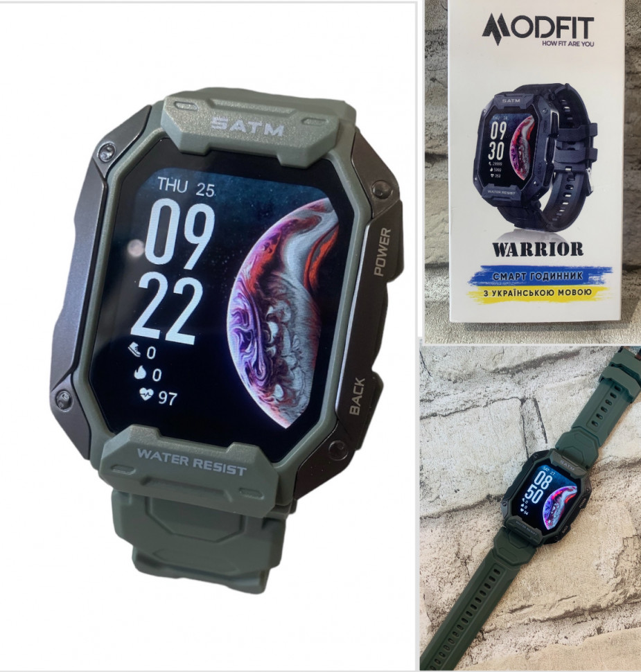 Smart Watch Modfit Warrior MODFIT (0201) 3280w Стійкі, Протиударні. АРМІЙСЬКІ Смарт годинники MODFIT на Каучуковому ремінці.Водозахисні.